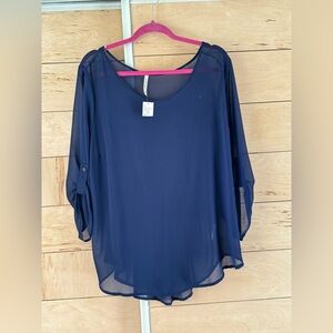 Blue 3/4 Sleeve‎ Oversized Blouse